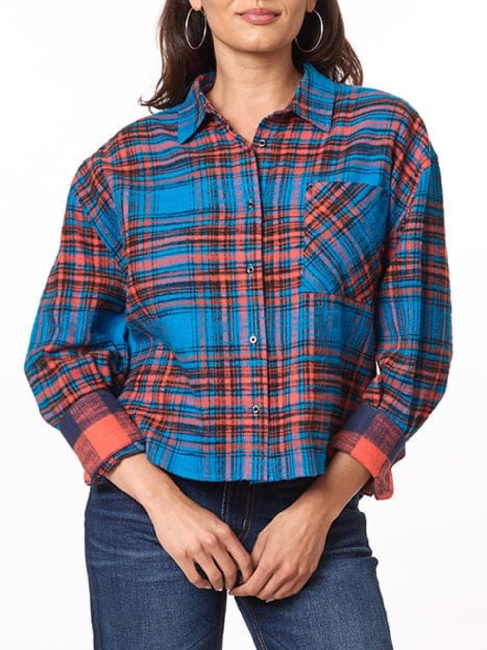 Scotch & Soda Oversized cropped shirt paprika/mykonos blue